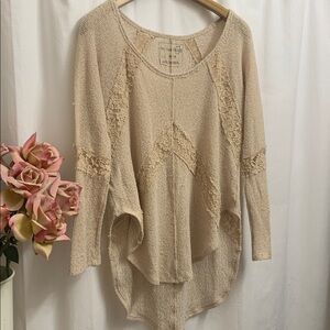 We The Free Lace Inlay Knit High-Low Lightweight Sweater